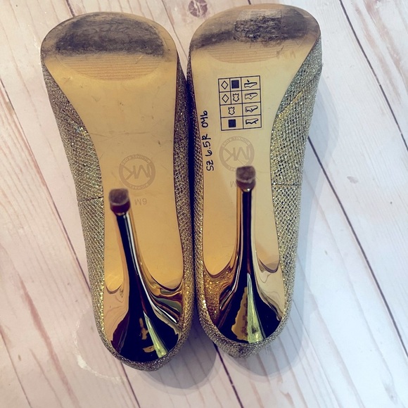 Michael Kors York Evening Platform Open Toe Pumps Heels Gold Glitter - Picture 8 of 8